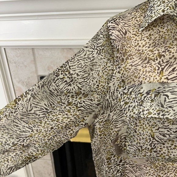 Bcbgmxazria Sheer Long Sleeve Blouse With Mini Zebra Print - Picture 3 of 16